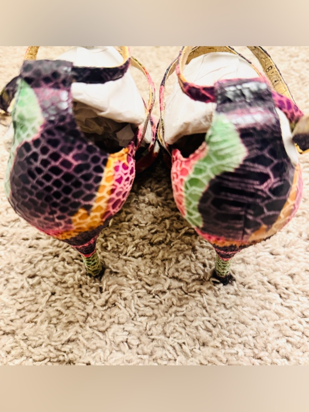 Stuart Weitzman Pink Floral Snake-Print Strappy Stiletto Sandals Size 8.5 - Picture 5 of 14